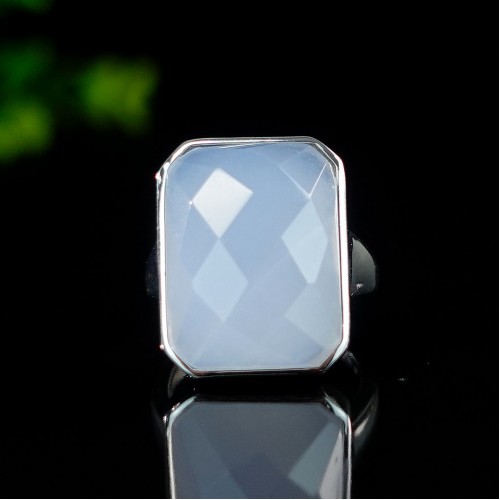 20mm Blue Chalcedony Ring Square Silver Plated Natural Crystal Jewelry Healing