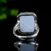 20mm Blue Chalcedony Ring Square Silver Plated Natural Crystal Jewelry Healing