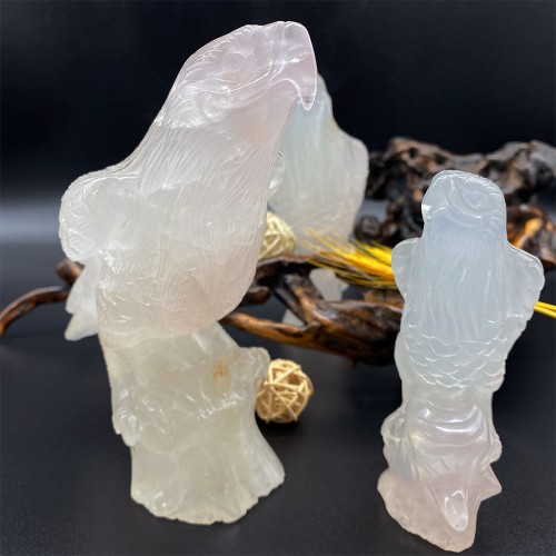 5.6" Rose Quartz Parrots Hand-carved Crystal Specimens Animal Collection