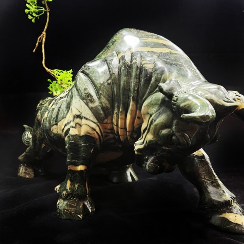 Giant 21.7kg Crystal Cattle Statue Nine Dragon Jade Cow Polished Hand Carved Figurines Reiki Healing Home & Office Decor