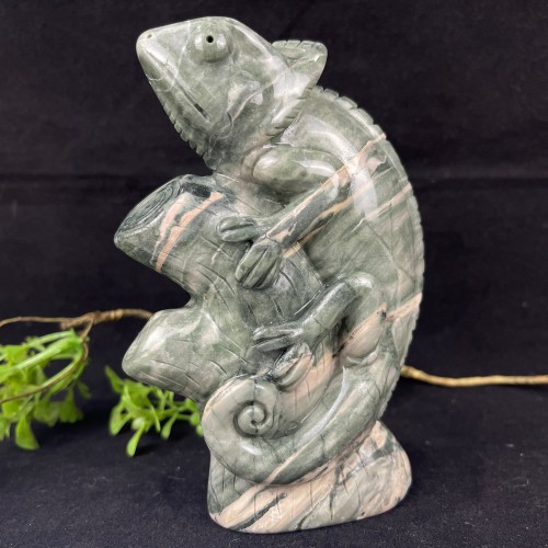 5‘’ Crystal Animal Nine Dragon Jade Chameleon Hand Carved Animal Statue Art Crafts Decoration