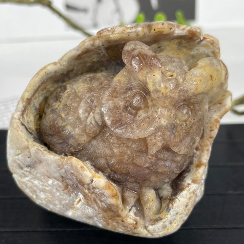 Crystal Geode Owl Chalcedony Jasper Owl Statue Quartz Crytsal Hand Carved Owl Animal Figurines Reiki Healing