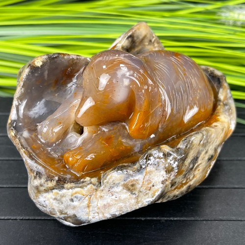 4'' Crystal Dog Statue Chalcedony Jasper Cute Puppy Polished Art Crafts Animal Figurines Home Office Decor Reiki Healing