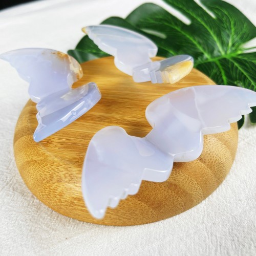 Quartz Rock Crystal Wings Blue Chalcedony Angel Wings Blue Agate 3D Flying Wings