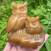 5.0" Chalcedony Jasper Carved Carystal Double Owls Q