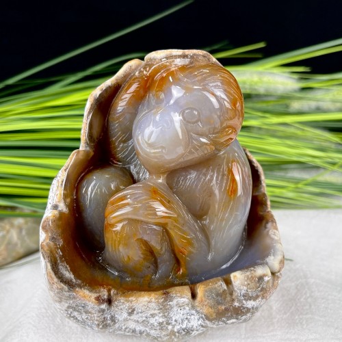 4.7‘ Quartz Rock Crystal Monkey Sculpture, Reki Healing Home Decor Statue, Gift for Man