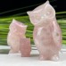 Rose Quartz Carved Carystal Owl Statue Owl Family 3PC Crystal Owl Sculpture for Home Decor