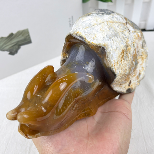 Giant 4.7LB Chalcedony Jasper Carved Crystal Snail Sculpture, 8.7 2130g