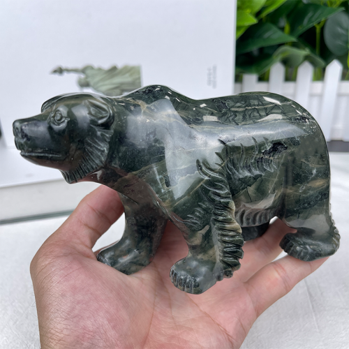 6‘’ Crystal Animal  Nine Dragon Jade Polar Bears Hand Carved Animal Statue Art Crafts Decoration