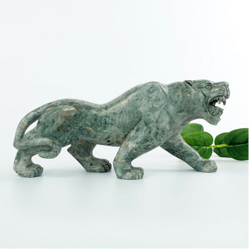 Huge 9.0" Nine Dragon Jade Carved Crystal Leopard, Amazing Leopard Sculpture for Home Decor