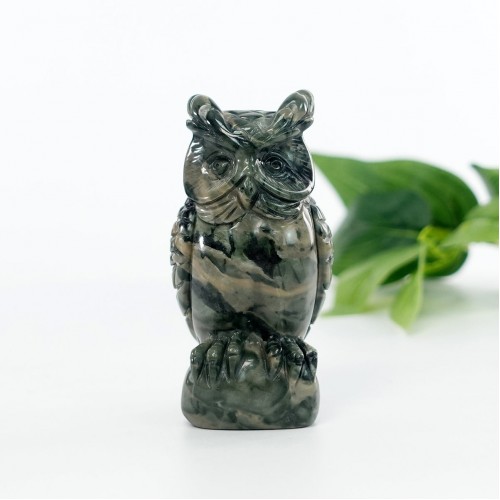 3-inch Nine Dragon Jade Handcarved Owl – Exquisite Handcrafted Decor Piece for Home and Office - Perfect Gift for Owl Collectors and Nature Lovers