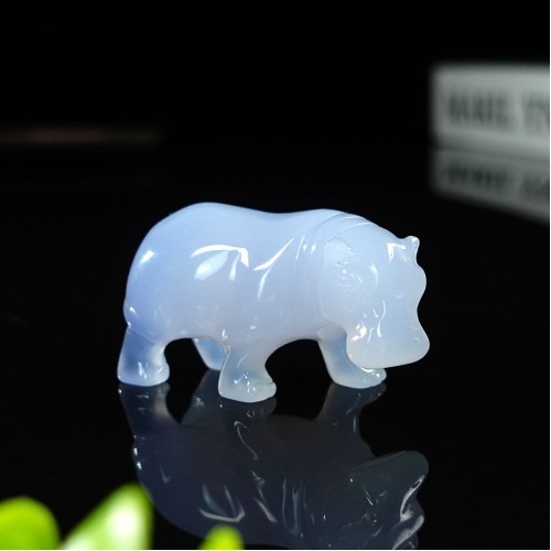 2" Hippopotamus Hippo Hand Carved Blue Chalcedony Quartz Crystal Healing