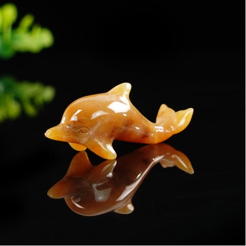 2" Dolphin Hand Carved Chalcedony Jasper Natural Crystal Statue Quartz Healing