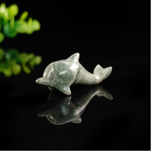 2" Dolphin Hand Carved Nine Dragon Jade Natural Crystal Statue Quartz Healing