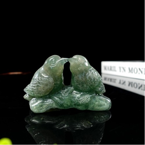 4" Magpie Bird Green Fluorite Stone Quartz Hand Carved Natural Crystal Statue