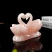 4" Double Swan Pink Rose Quartz Stone Carved Natural Crystal Statue Healing