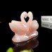 4" Double Swan Pink Rose Quartz Stone Carved Natural Crystal Statue Healing