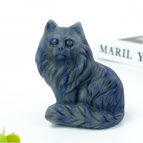 4" Persian Cat Hand Carved Blue Aventurine Quartz Natural Crystal Stone Healing