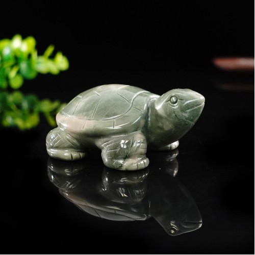 3" Tortoise Turtle Hand Carved Nine Dragon Jade Natural Crystal Quartz Healing