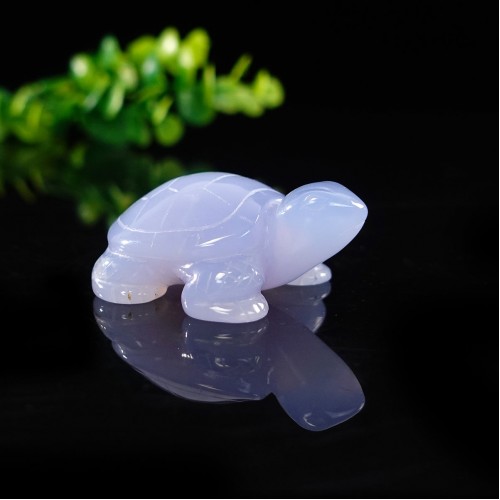 2" Tortoises Turtle Hand Carved Blue Chalcedony Natural Crystal Statue Chakra Healing