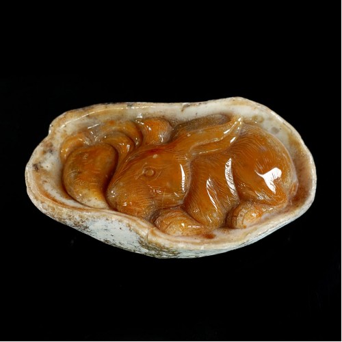 4" Rabbit Yellow Chalcedony Jasper Hand Carved Natural Crystal Statue Scupture