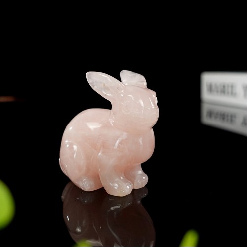 2" Rabbit Pink Rose Quartz Carved Natural Crystal Statue Healing