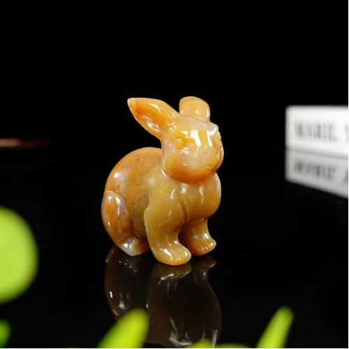 2" Rabbit Yellow Chalcedony Jasper Carved Natural Crystal Statue Healing