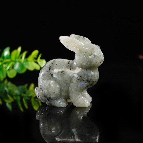 2" Rabbit Labradorite Quartz Stone Carved Natural Crystal Statue Healing