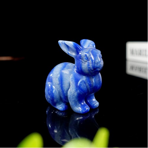 2" Rabbit Blue Aventurine Quartz Stone Carved Natural Crystal Statue Healing