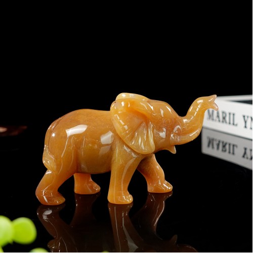 5" Elephant Hand Carved Yellow Chalcedony Jasper Natural Crystal Statue Quartz