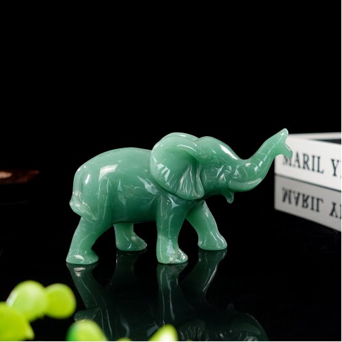 5" Elephant Hand Carved Green Aventurine Stone Natural Crystal Statue Quartz