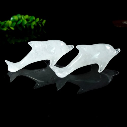 4" 5" Angola Quartz Carved Dolphin Natural Crystal Quartz Statue Reiki Healing Decor