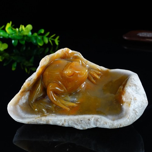 5" Frog Chalcedony Jasper Hand Carved Natural Crystal Statue Scupture Decor