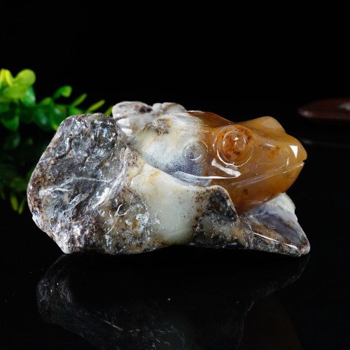 4" Frog Chalcedony Jasper Hand Carved Natural Crystal Statue Scupture Decor