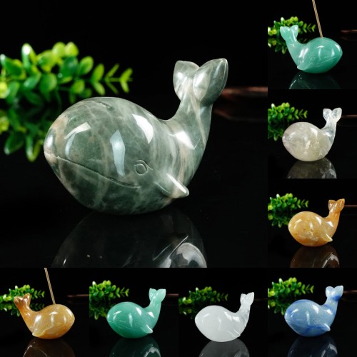 2" Carved Whale Incense Holder Natural Crystal Quartz Burner Base Stand Fengshui Home Decor