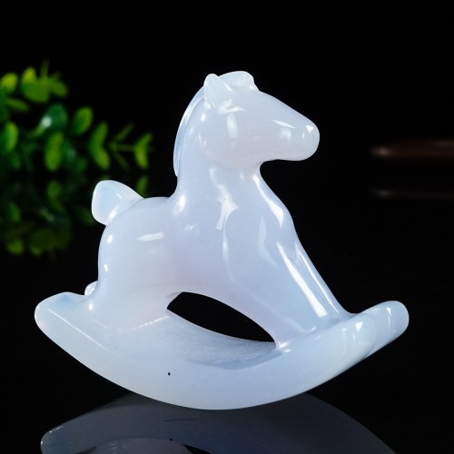 2.3" Blue Chalcedony Horse Statue Natural Crystal Decor Healing Sculpture