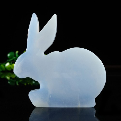 2.7" Blue Chalcedony Rabbit Carved Standing Statue Natural Crystal Decor Healing