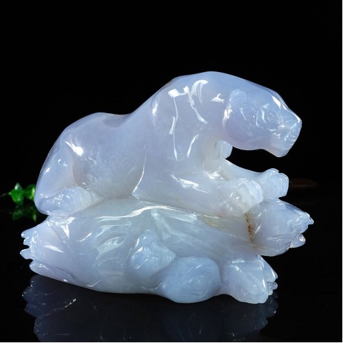 Blue Chalcedony Leopard Natural Crystal Hand Carved Sculpture Stone Statue 7"