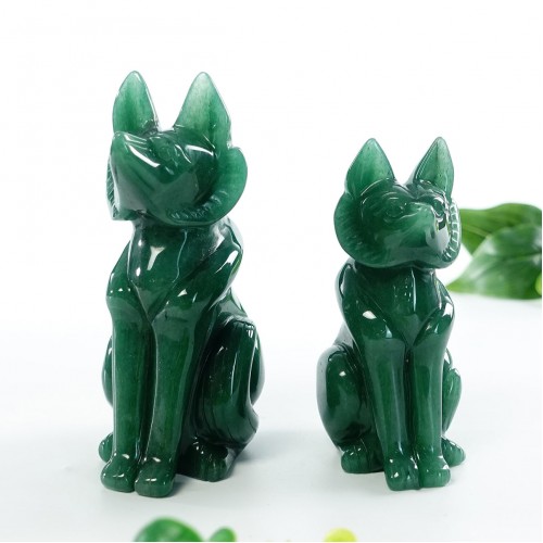 Natural Green Aventurine Fox Crystal Quartz Carved Statue Stone Art Sculpture