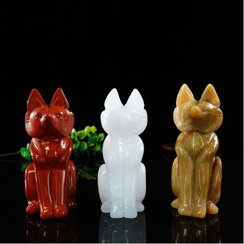 4" Natural Crystal Quartz Fox Quartz Carved Skull Statue Stone Animal Art Sculpture