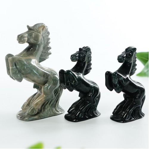 3" / 4" Horse Nine Dragon Jade Hand Carved Natural Crystal Quartz Chakra Healing