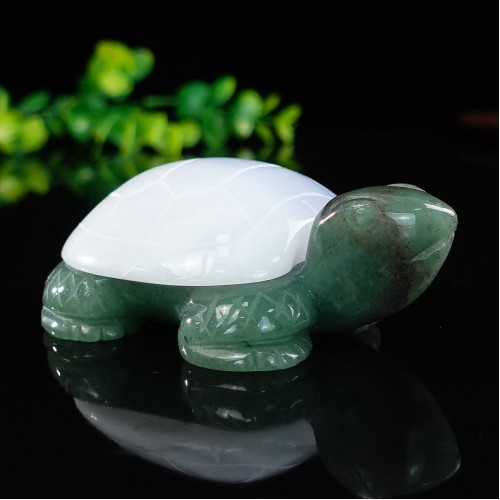 3.3" Natural Crystal Turtle Blue Chalcedony Green Aventurine Stone Quartz Statue