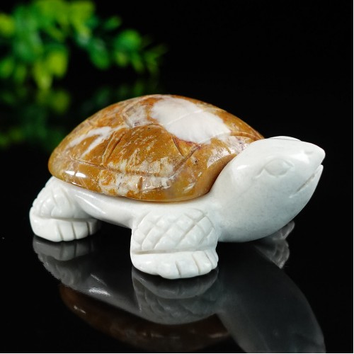 3.3" Natural Crystal Turtle Yellow Chalcedony Ivory Jade Stone Quartz Statue