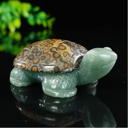 3.3" Natural Crystal Turtle Leopard Skin Stone Green Aventurine Quartz Statue