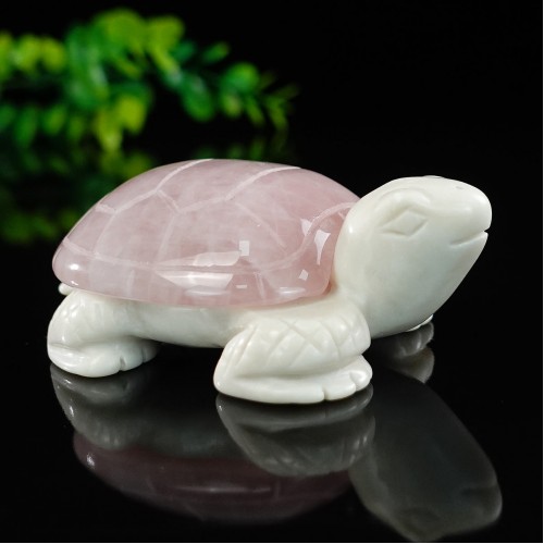 3.3" Natural Crystal Turtle Pink Rose Quartz Ivory Jade Stone Statue Decor