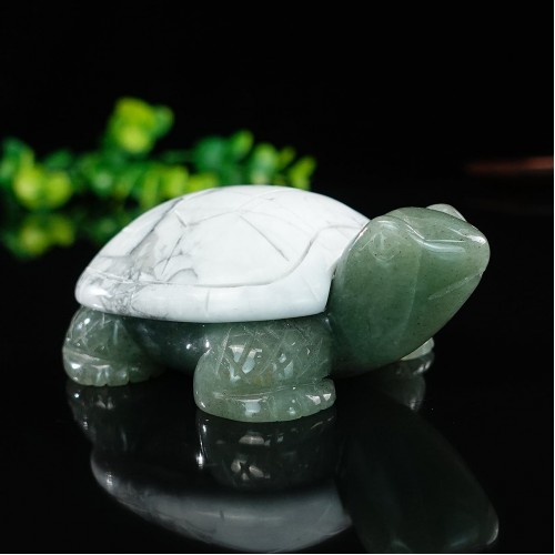 3.3" Natural Crystal Turtle Blue Aventurine White Turquoise Stone Quartz Statue