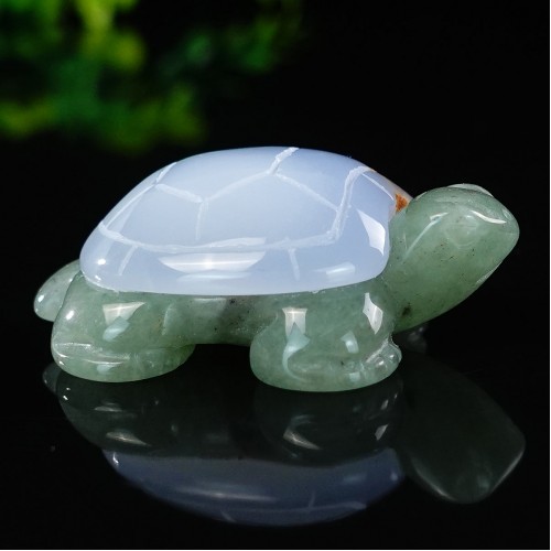 2.1" Natural Crystal Turtle Blue Chalcedony Green Aventurine Stone Quartz Statue