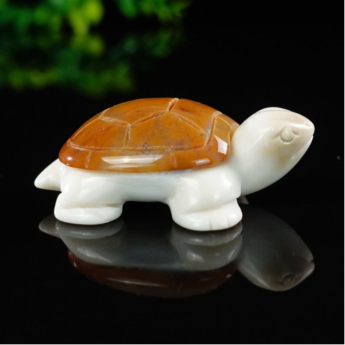 2.1" Natural Crystal Turtle Yellow Chalcedony Ivory Jade Stone Quartz Statue