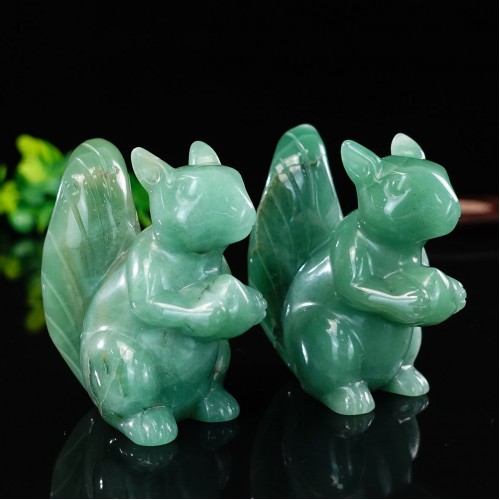 3" Squirrel Hand Carvings Green Aventurine Animal Statue Natural Crystal Quartz 1PC