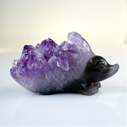 4" Hedgehog Hand Carvings Amethyst Quartz Cluster Geode Natural Crystal Statue